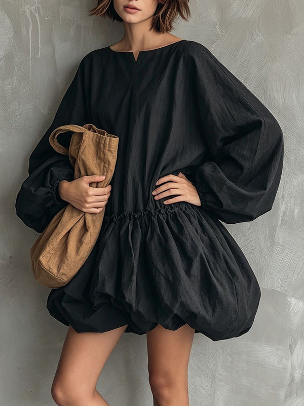 Puff-Sleeve Bubble-Hem Dress