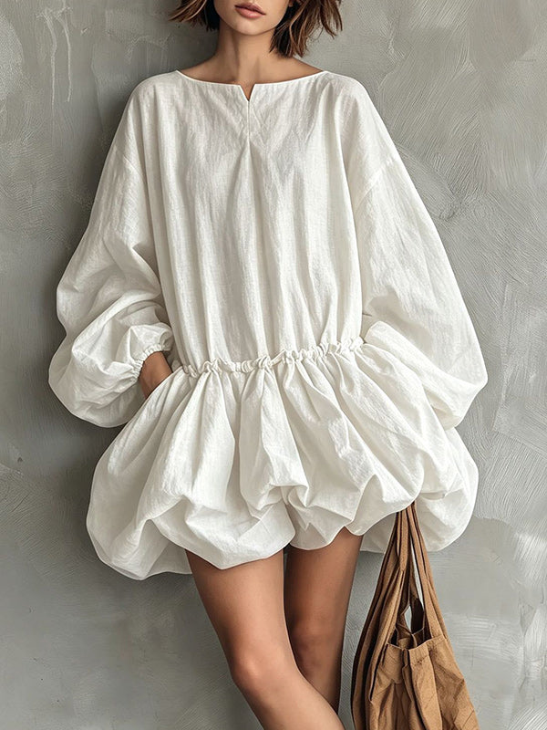 Puff-Sleeve Bubble-Hem Dress