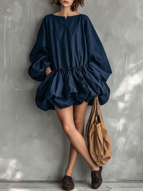 Puff-Sleeve Bubble-Hem Dress