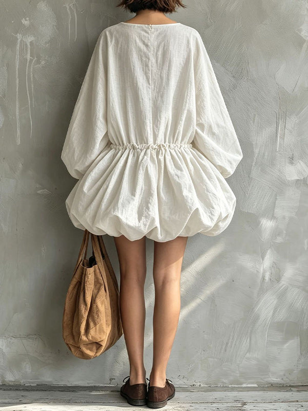 Puff-Sleeve Bubble-Hem Dress