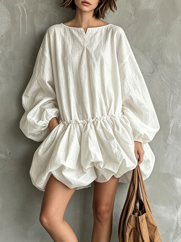 Puff-Sleeve Bubble-Hem Dress