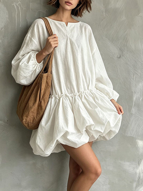 Puff-Sleeve Bubble-Hem Dress