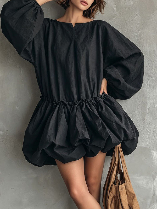 Puff-Sleeve Bubble-Hem Dress