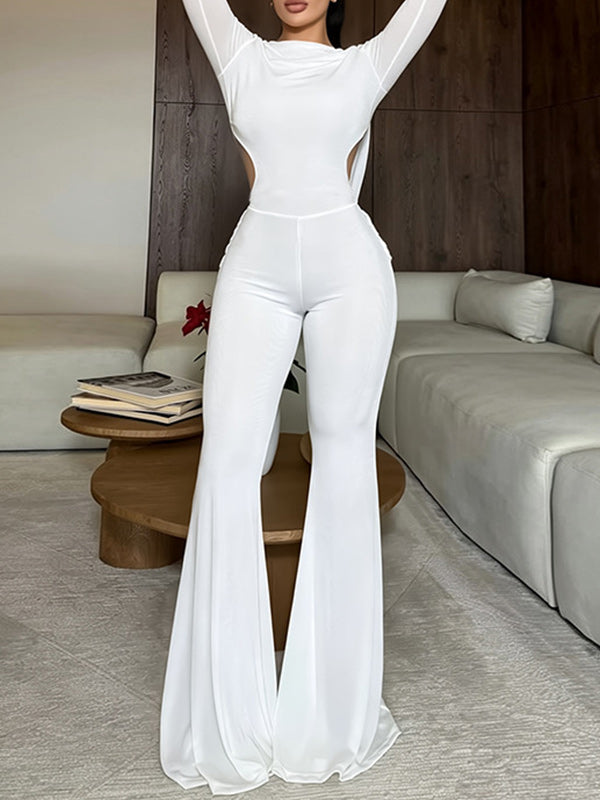 Solid Coss-Back Flared Jumpsuit