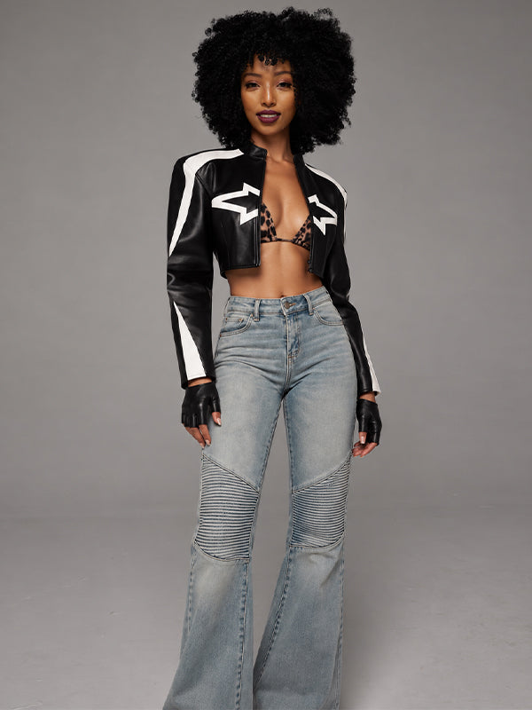 Two-Tone Faux-Leather Jacket