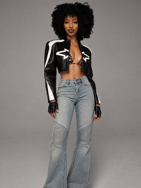 Two-Tone Faux-Leather Jacket