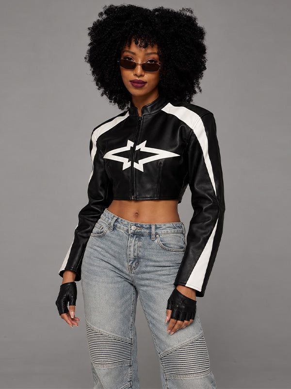 Two-Tone Faux-Leather Jacket