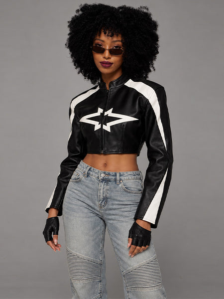 Two-Tone Faux-Leather Jacket