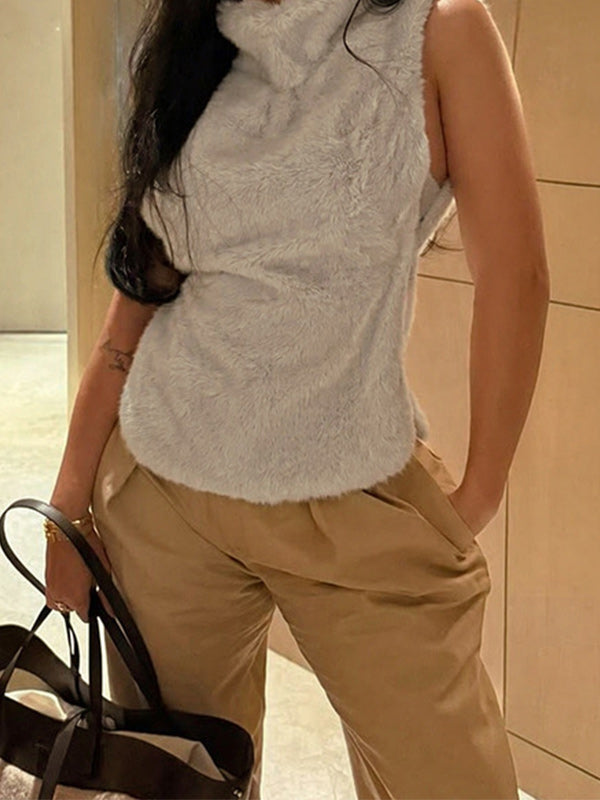 Faux-Fur Mock-Neck Vest