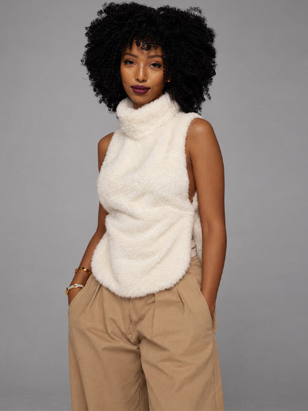 Faux-Fur Mock-Neck Vest