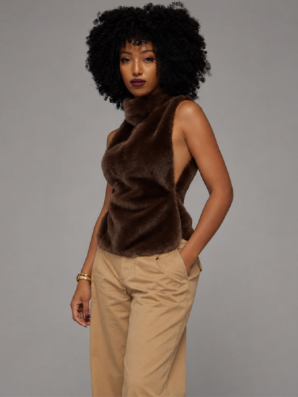 Faux-Fur Mock-Neck Vest