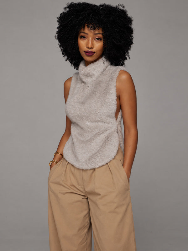 Faux-Fur Mock-Neck Vest