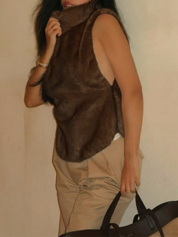 Faux-Fur Mock-Neck Vest