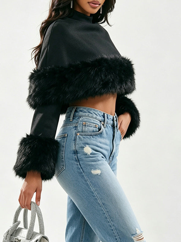 Faux-Fur Combo Cape Top