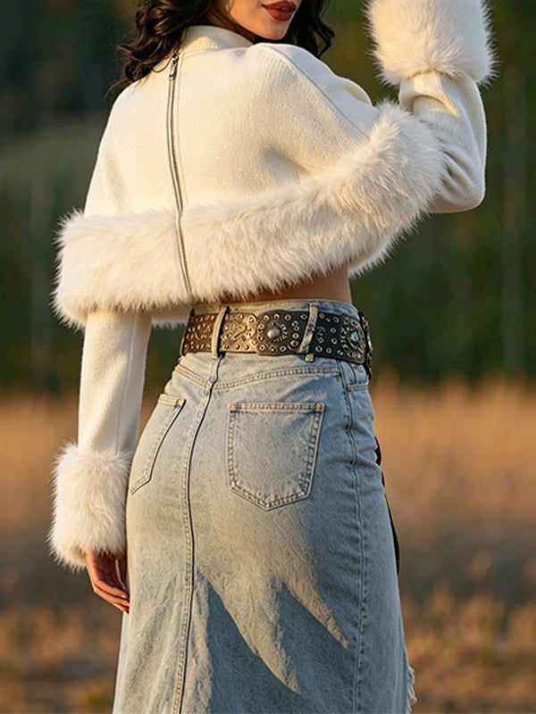 Faux-Fur Combo Cape Top