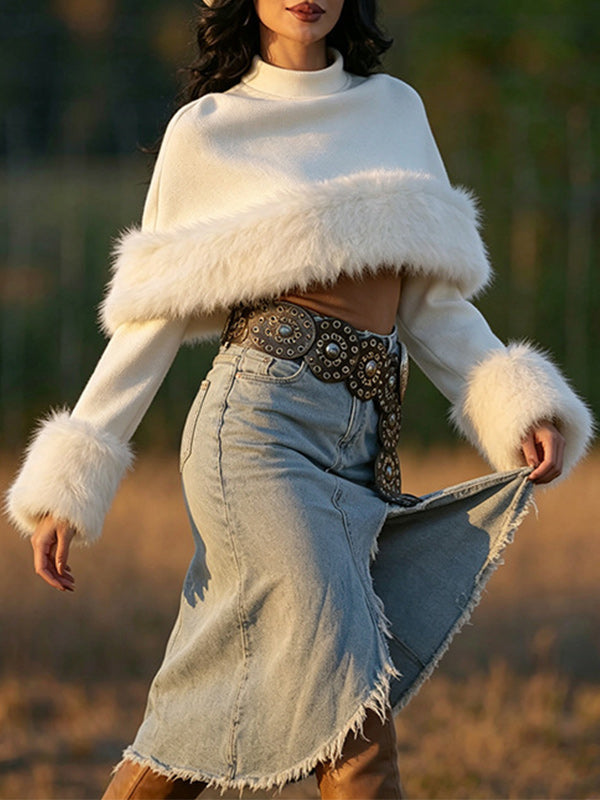 Faux-Fur Combo Cape Top