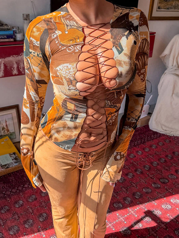 Printed Lace-Up Shirt