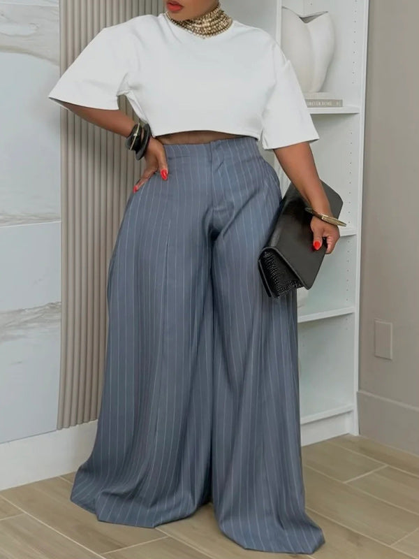 Stripe Wide-Leg Pants