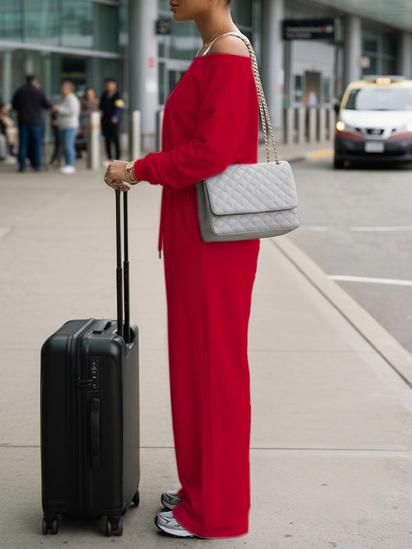 Boat-Neck Sweatshirt & Pants Set