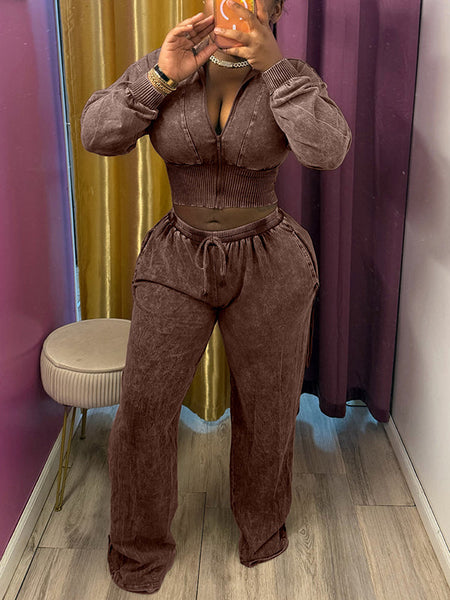 Wash Zip-Front Jacket & Pants Set