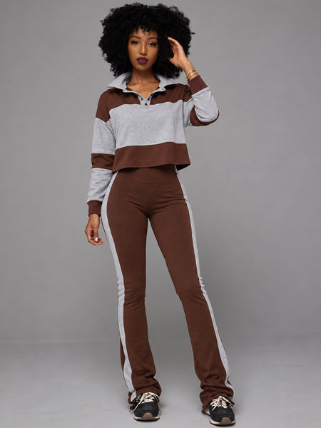 Two-Tone Polo Top & Pants Set
