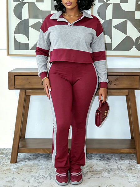 Two-Tone Polo Top & Pants Set