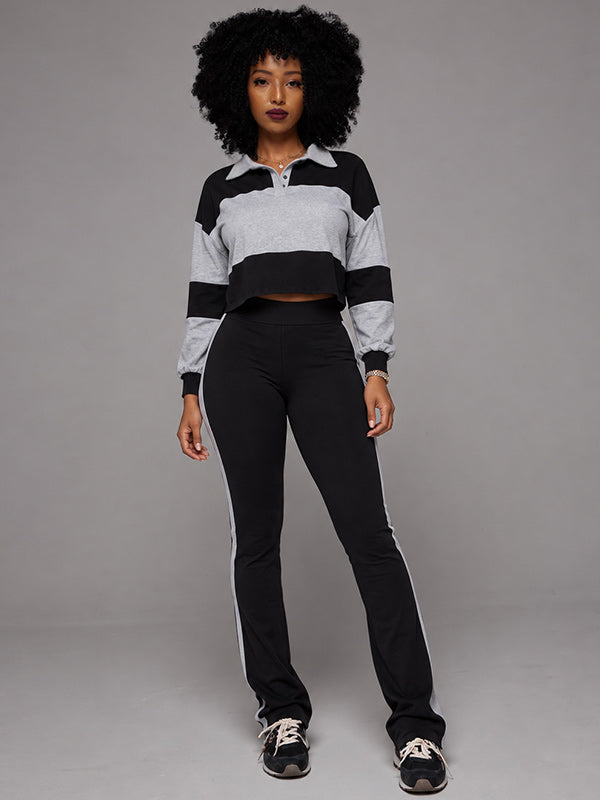 Two-Tone Polo Top & Pants Set