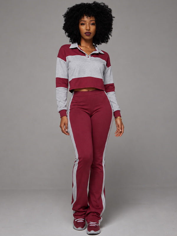 Two-Tone Polo Top & Pants Set