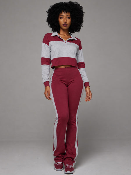 Two-Tone Polo Top & Pants Set