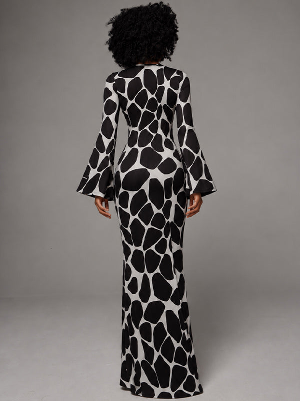 3D-Floral V-Neck Maxi Dress