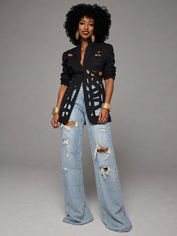 Solid Cutout Blazer