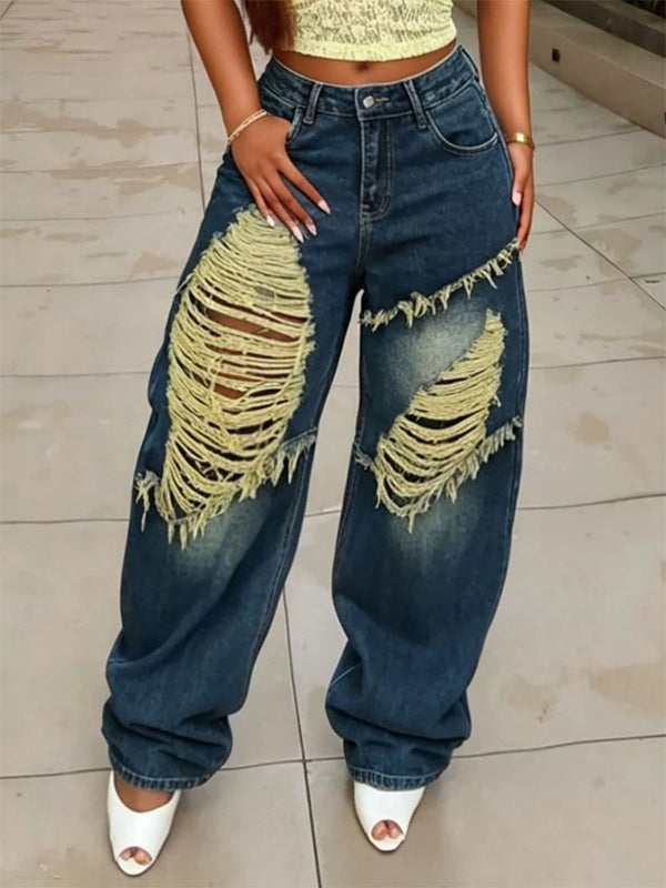 Ripped Wide-Leg Jeans