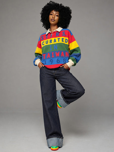 Letter-Print Stripe Polo Top