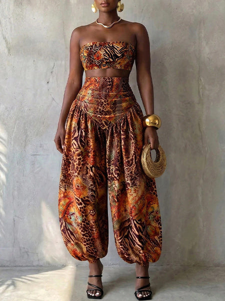 Printed Bandeau Top & Pants Set