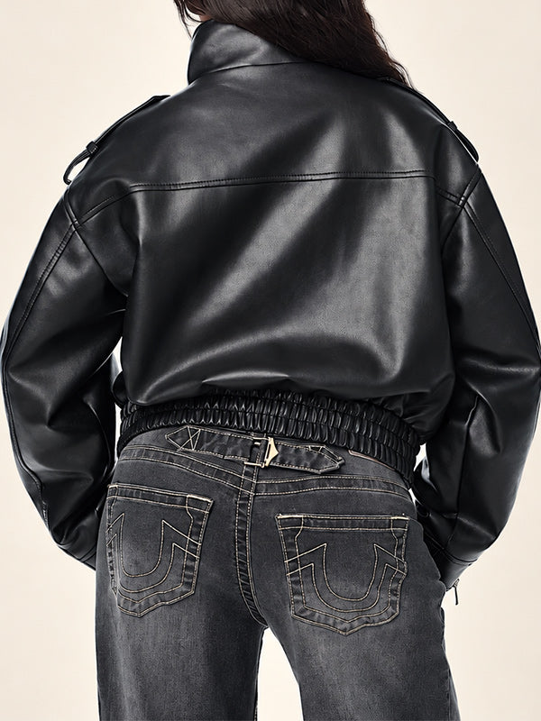 Embroidered Faux-Leather Jacket