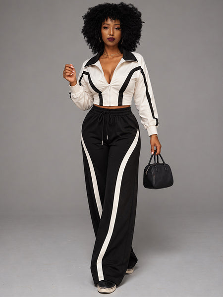 Stripe Zip-Front Jacket & Pants Set