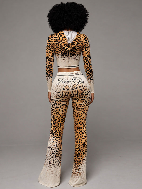Leopard Zip-Front Hoodie & Pants Set