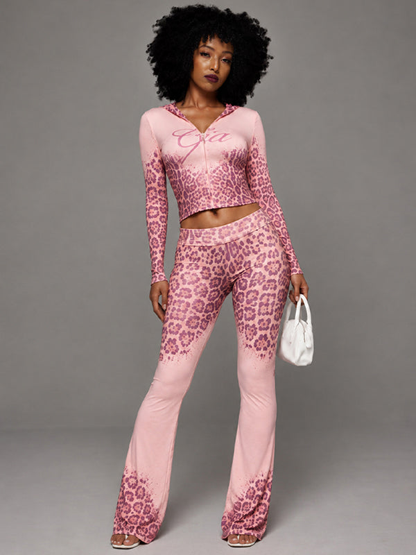 Leopard Zip-Front Hoodie & Pants Set