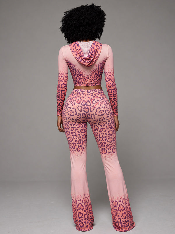 Leopard Zip-Front Hoodie & Pants Set