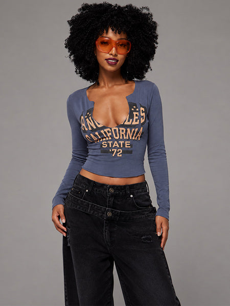 Printed V-Neck Tee