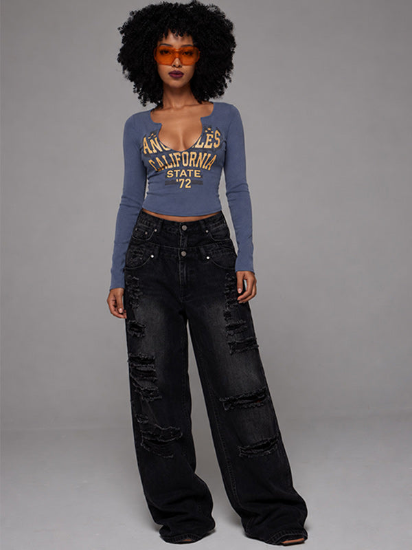 Printed V-Neck Tee