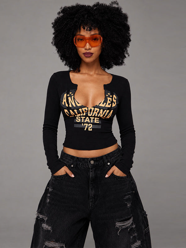 Printed V-Neck Tee