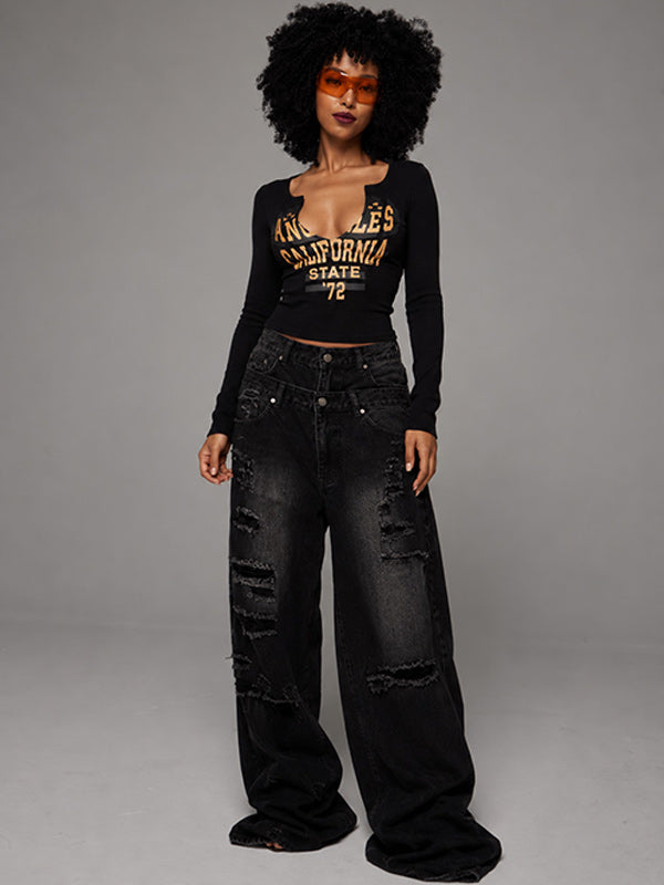 Printed V-Neck Tee