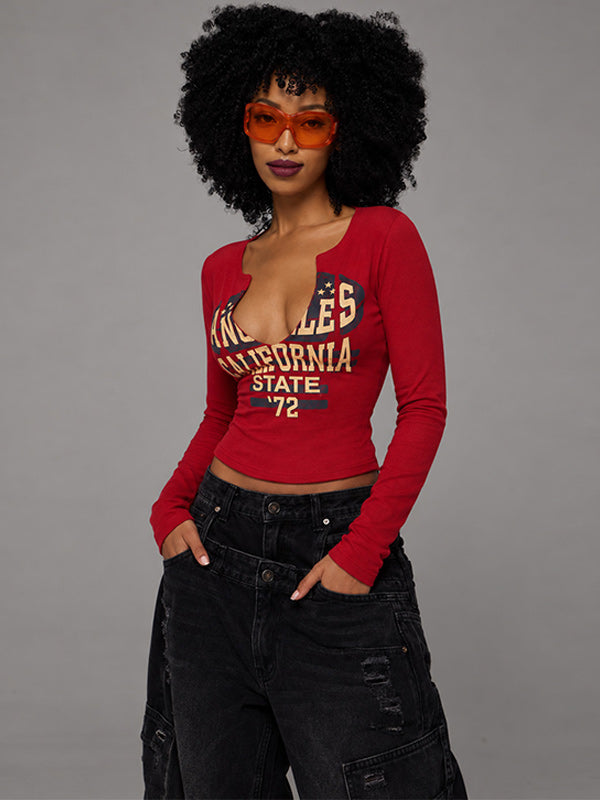 Printed V-Neck Tee