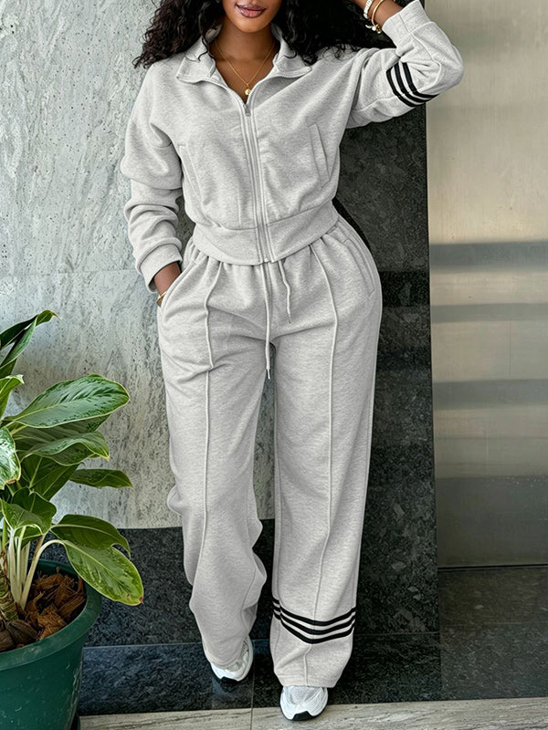 Stripe Zip-Front Sweatshirt & Pants Set
