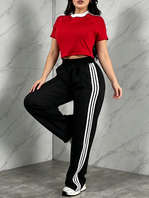 Contrast Tee & Side-Stripe Pants Set