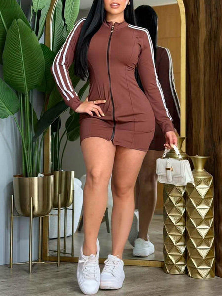 Zip-Front Side-Stripe Dress