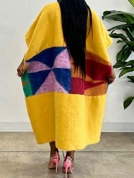 Artistic Colorblock Tassel Poncho Coat