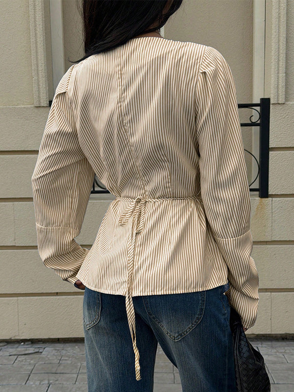 Stripe V-Neck Tied Shirt