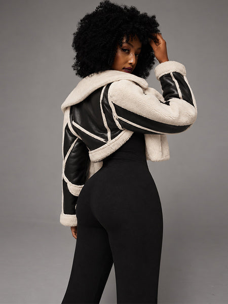 Faux-Leather Cropped Shearling Jacket